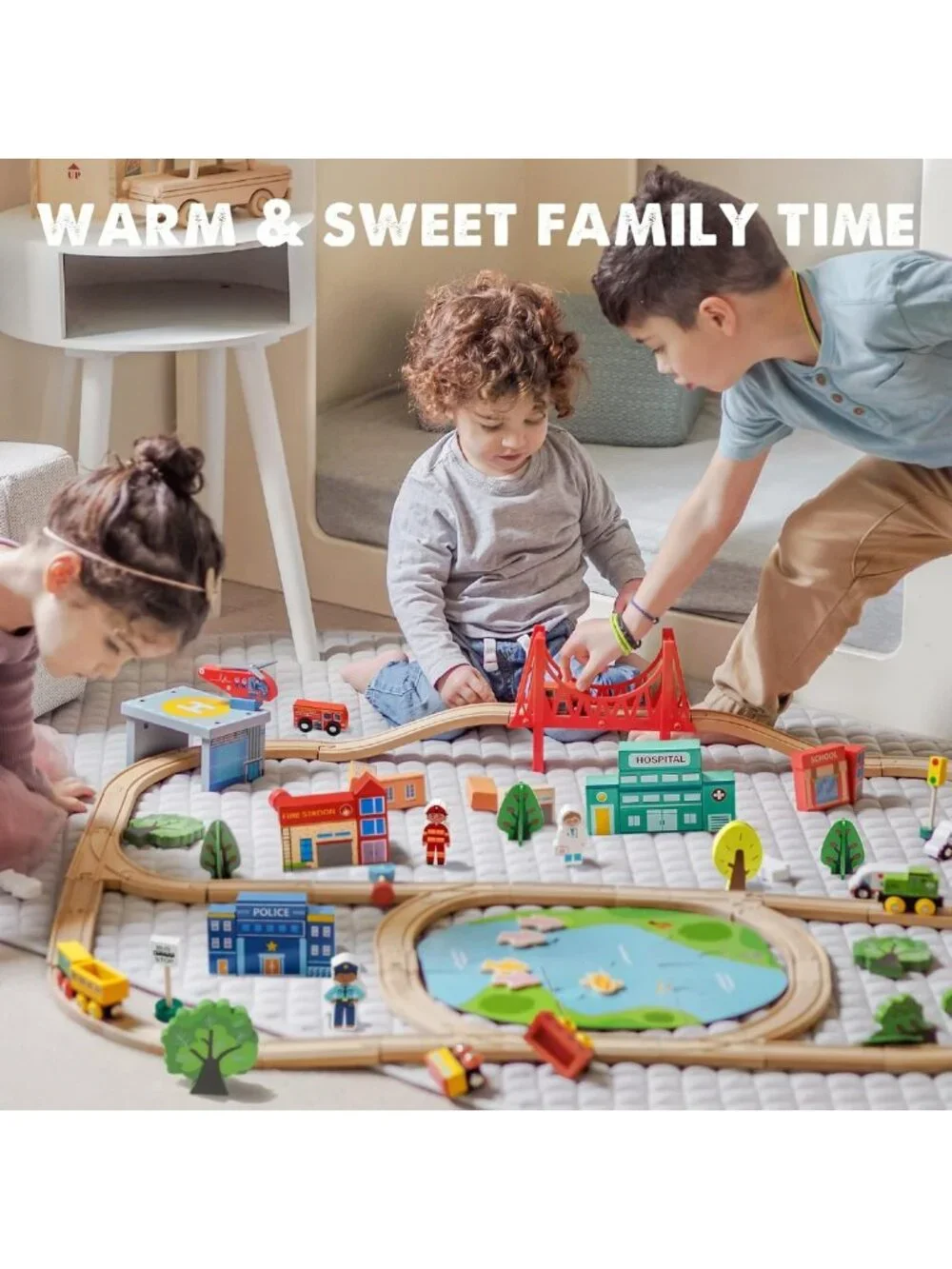 110PCS Wooden Train Set with Tracks - Fun Toy Train for Kids, Creative Play
